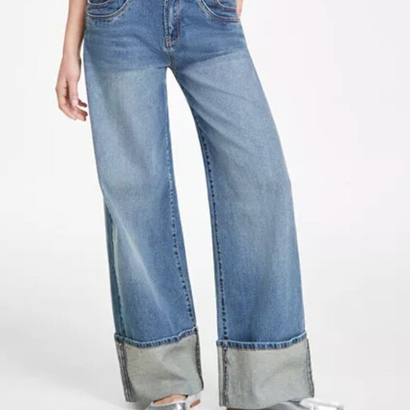 Madden Girl Juniors' High-Rise Slouchy Wide-Leg Cuffed Jeans 9 - Picture 6 of 10